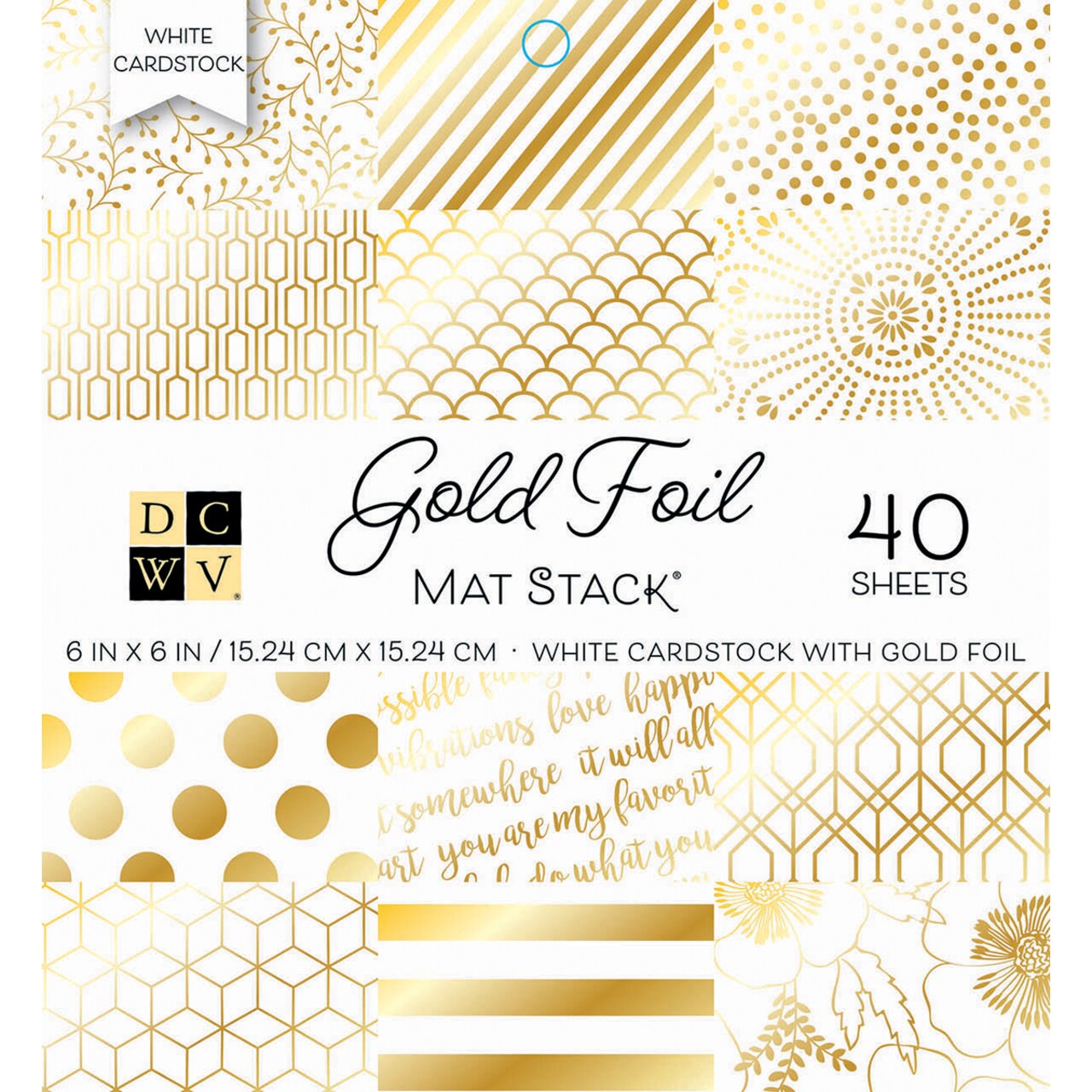 DCWV Single-Sided Cardstock Stack 6"X6" 40/Pkg-Gold Foil - White W/Gold Foil
